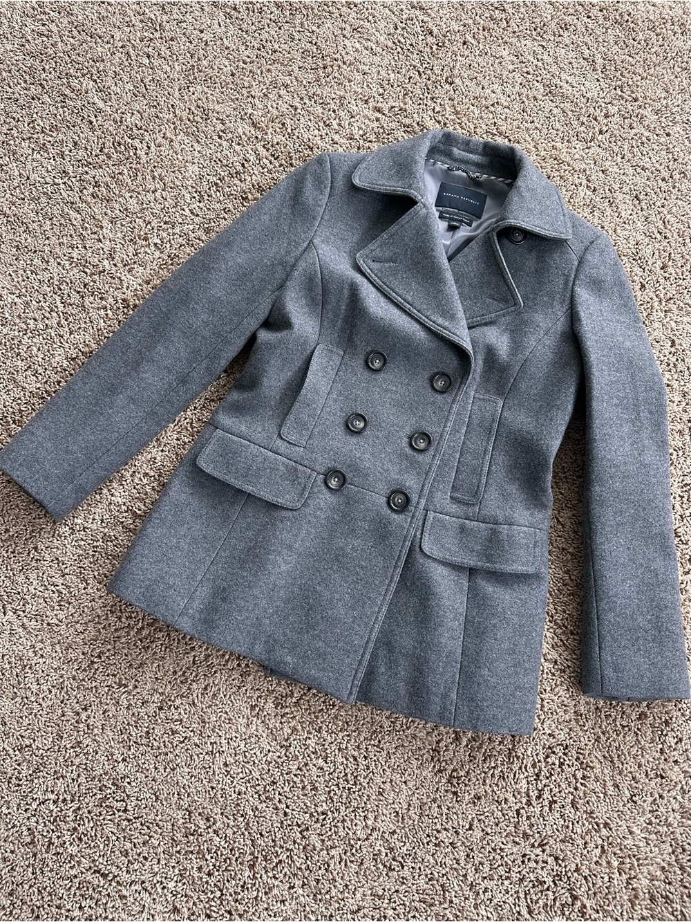 Banana Republic Gray Double-Breasted Peacoat